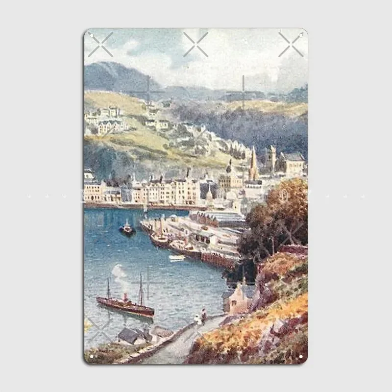 Vintage Illustration Of Oban Scotland From Pulpit Hill Metal Sign Club Bar Decoration Plaques Tin Sign Poster