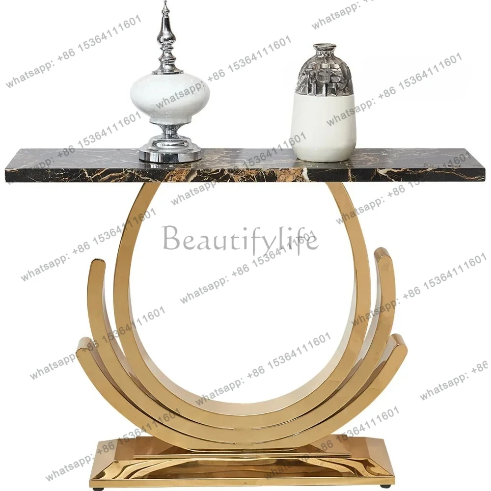 

Light luxury stainless steel entrance cabinet marble corridor aisle entrance narrow wall decoration partition end view table