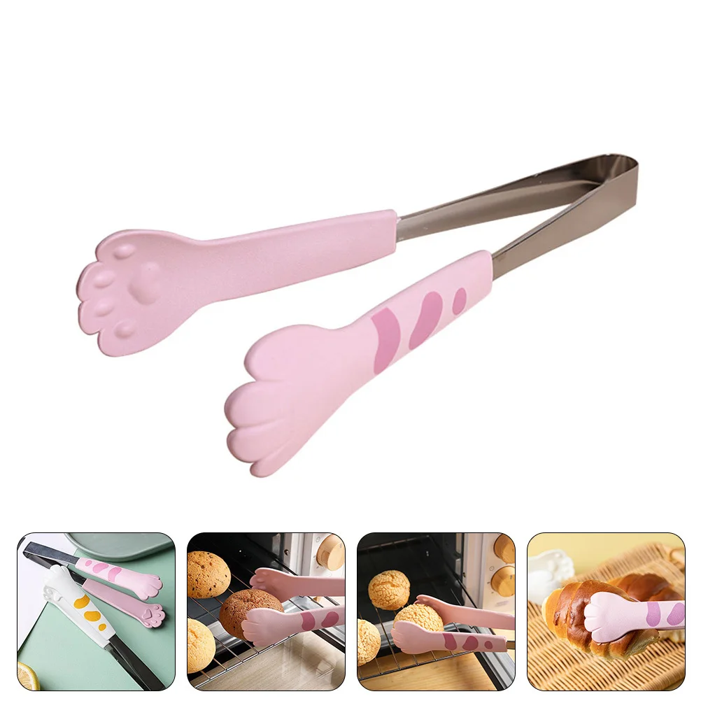 

Stainless Steel Cat Paw Food Tong with Silicone Non Stick Serving Clip for Steak Pasta Biscuit Dessert Multi-Purpose Clamp