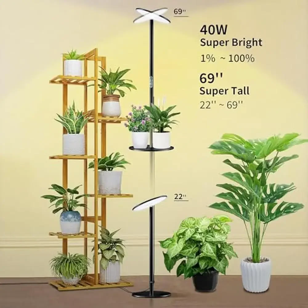 Full Spectrum Smart Plug LED Grow Light 40W 69 ''lampada da terra regolabile in altezza per interni crescita delle piante APP Timer di controllo alto