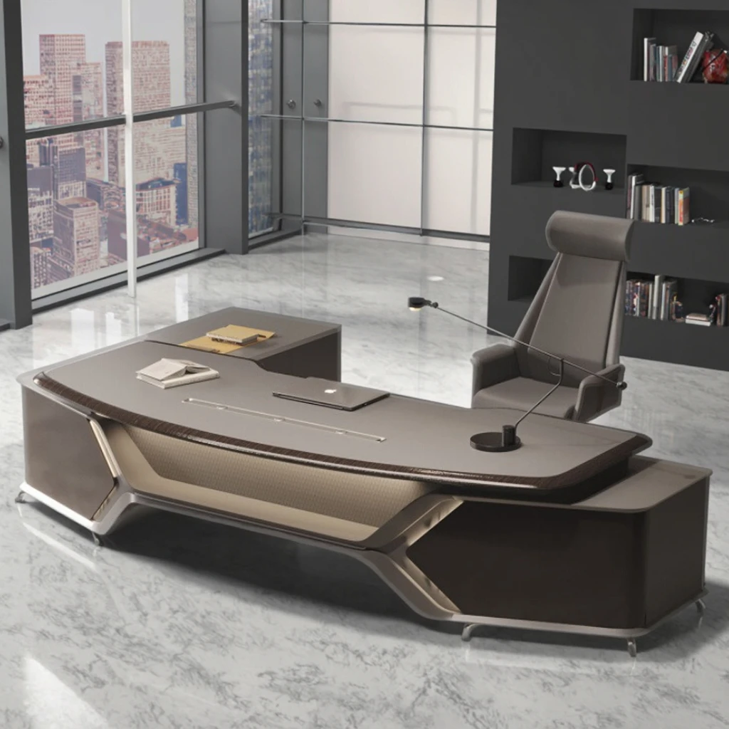 Modern Luxury Executive Office Desk For Boss Or CEO MDF Oak And MFC Wood Convertible Features For Home Use