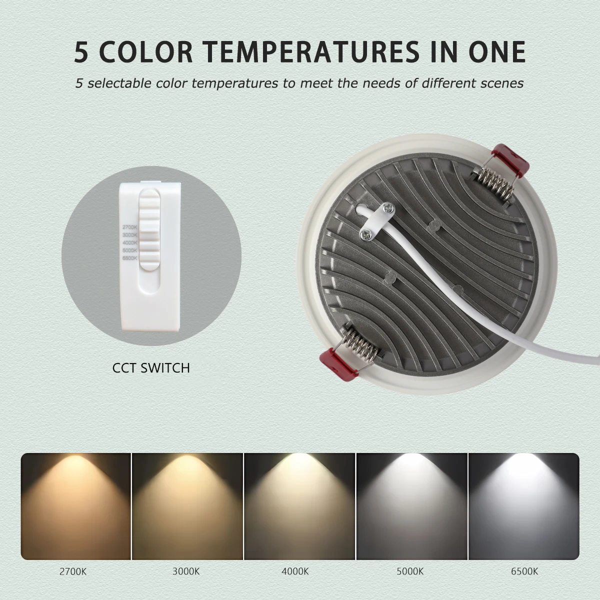 Recessed LED Downlight 5 CCT Switchable 2700K 3000K 4000K 5000K 6500K Tuya Zigbee DALI  Matter Indoor Smart Ceiling Light