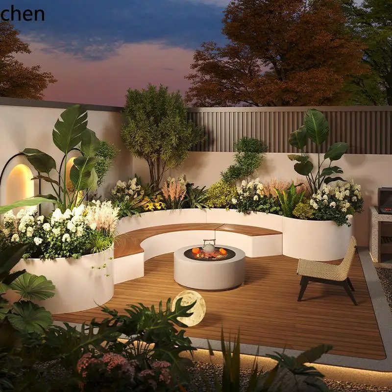CZ1  Courtyard Flower Box and Stool Combination Flower Bed Outdoor Balcony Flower Box Outdoor Iron Art Planting Box