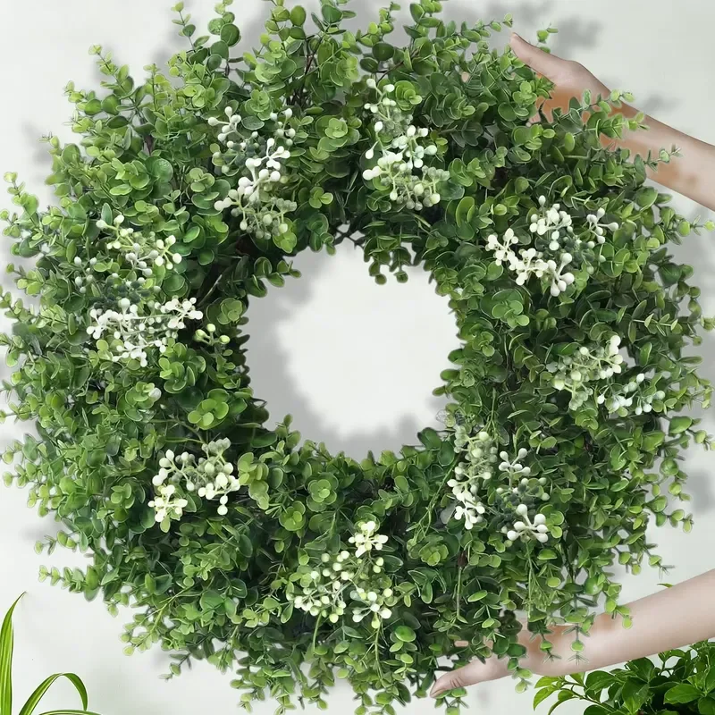 for Large Boxwood Wreath Artificial Spring Greenery Outdoor Door Decor Faux Leaves Plants Flowers Hanging Wall Home Garden