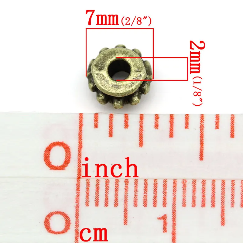 7Mm Spacer Kralen Ronde Antieke Bronzen Dot Patroon Gesneden Losse Kralen Diy Maken Ketting Armbanden Sieraden Geschenken Bevindingen, 100Pcs