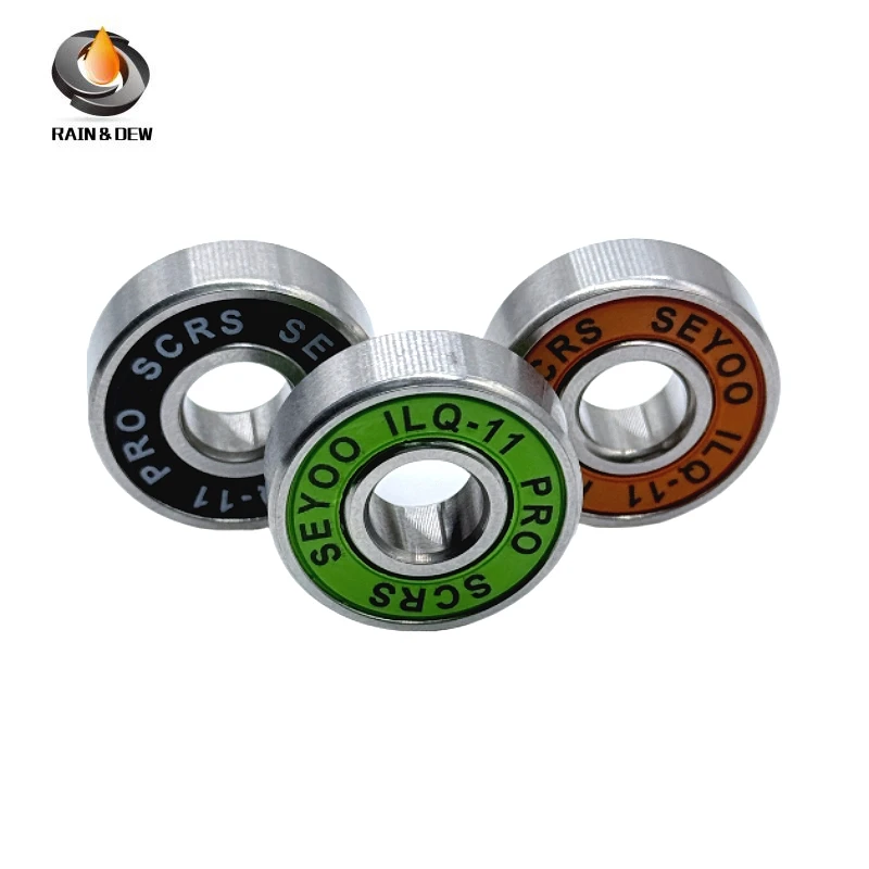 

8PCS 608RS PRO SCRS Long Life Durable ILI11 Long Plate Speed Bearing Straight Skating Wheel Bearing Orange/Green/Black Cover