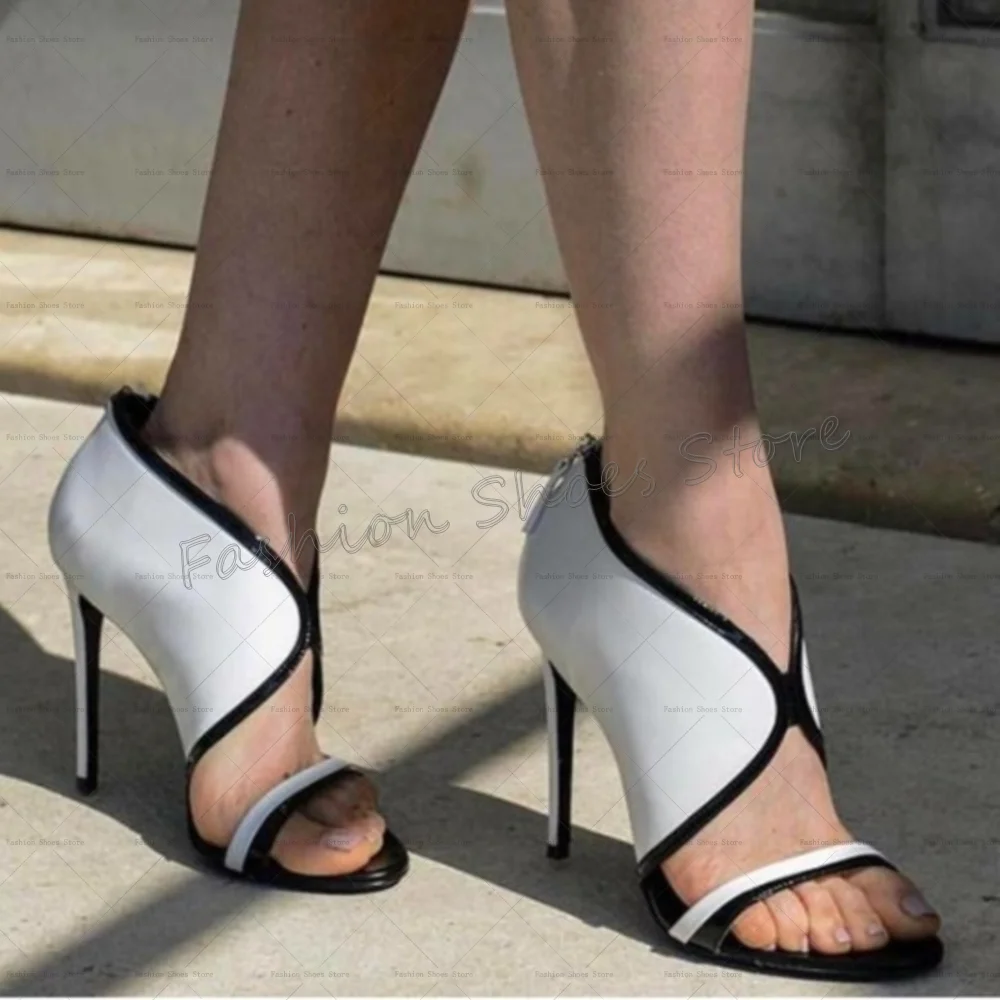 

White Back Zipper Open Toe Splicing Sandals Stilettos High Heels High Heel Shoes for Women Heels 2025 New Zapatos Para Mujere