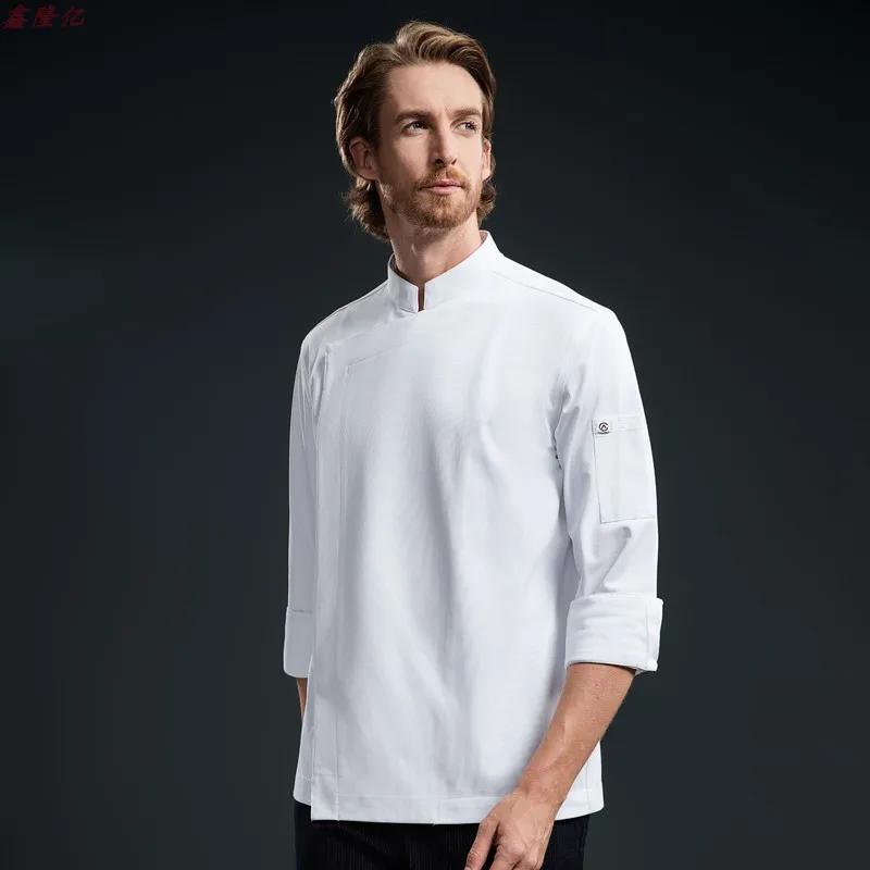 

Hotel Chef Work Uniform Long Sleeve Western Restaurant Catering Hotel Chef White Shirt Fashionable Asymmetric Placket Workwear