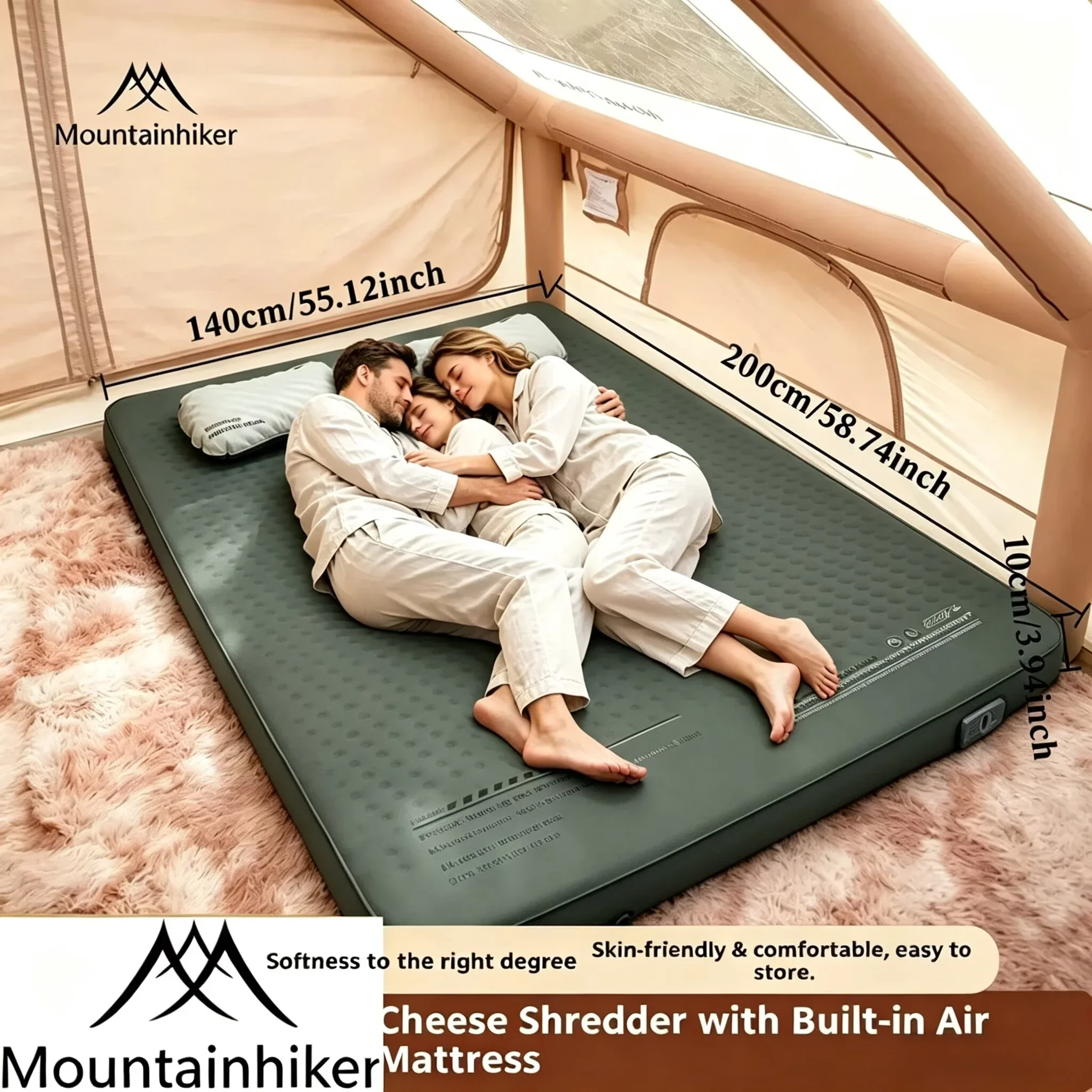 MOUNTAINHIKER Outdoor Inflatable Cheese Mattress Camping Family Sponge Bed Upgrade Edition 10CM High Furnitures Sleeping Pad Mat