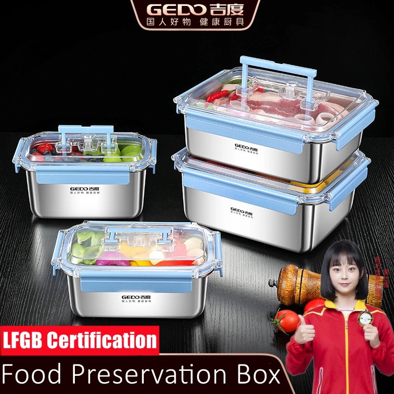 

GEDO 250ml~2900ml Kitchen Crisper Fast Conductive 316L Stainless Steel Fresh Keeping Box Meat Vegetable Preservation Container