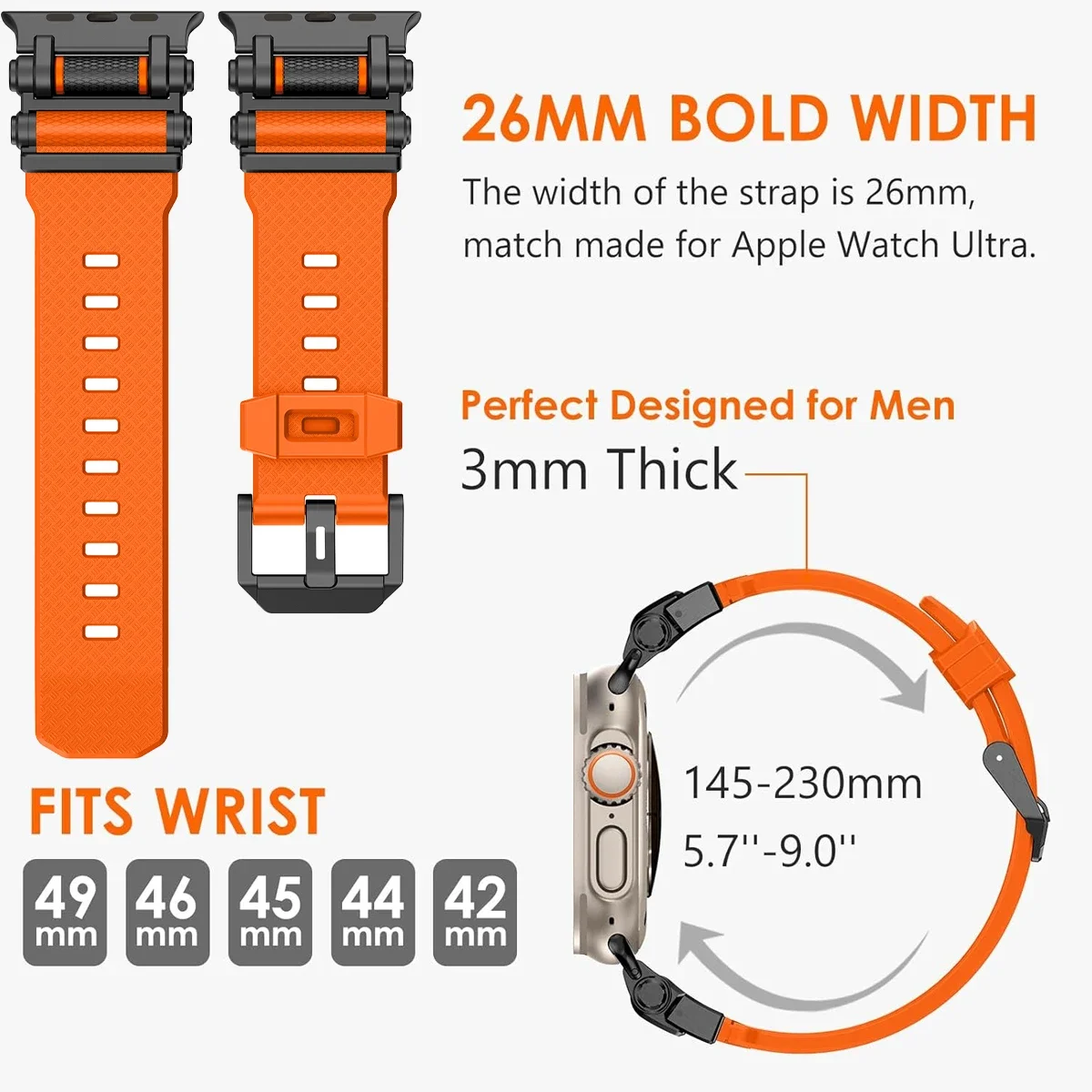 حزام رياضي مطاطي لساعة أبل الترا 2 49 ملم سلسلة 10 9 8 7 Se 6 5 حزام لساعة IWatch Ultra 46 ملم 45 ملم 44 ملم سوار من البولي يوريثان الفاخر