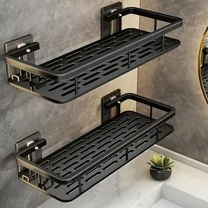 Estante de baño montado en la pared sin perforación sin taladro Estante de ducha Organizador de almacenamiento de cocina Organizador de almacenamiento de maquillaje de champú 8 mejores caddies de baño de ventas - №2