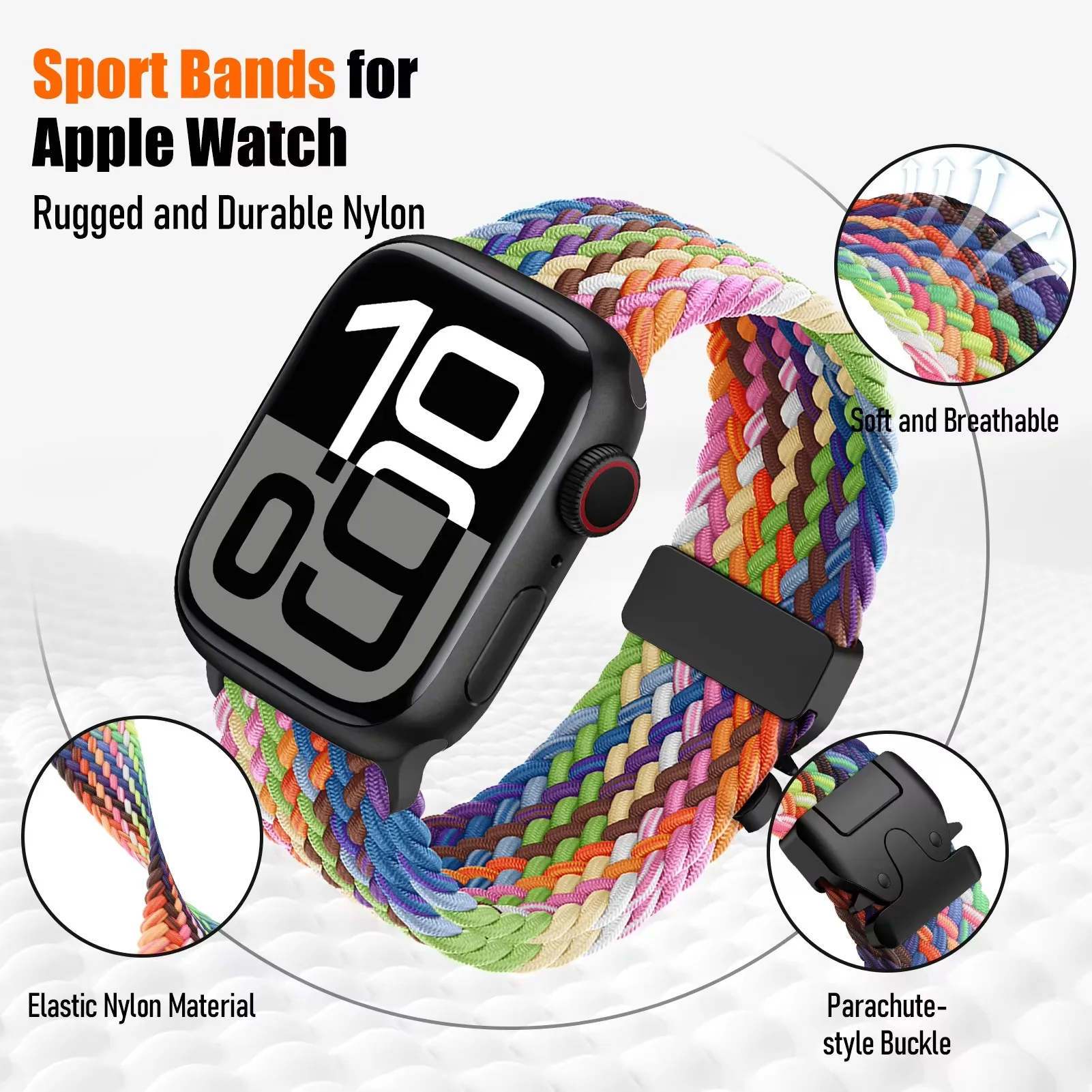 アップルウォッチ用編組ソロブレスレット,バンド,ストラップ,40mm, 44mm, 46mm, 42mm, 49mm, 45mm, 41mm,iwatchシリーズ10 9、8、7、6、3、ウルトラ2