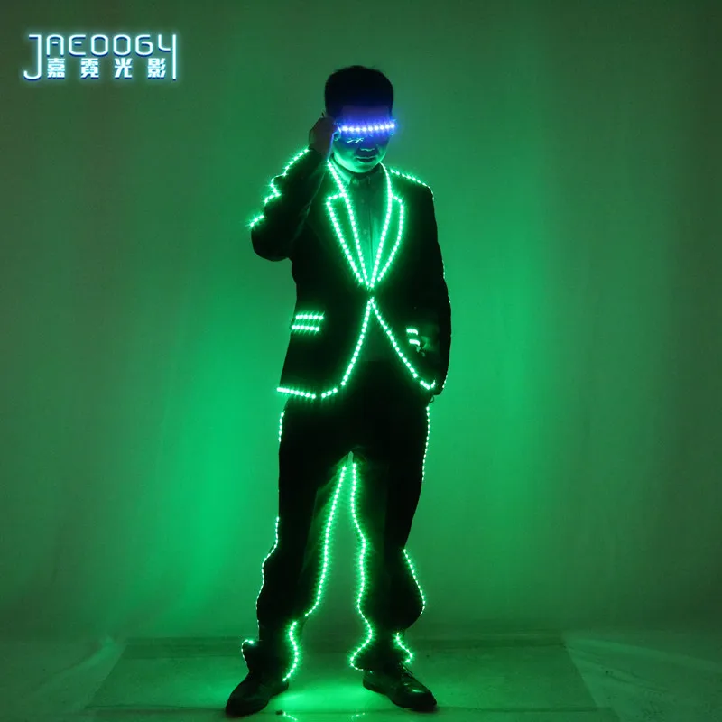 LED luminous suit, evening dance, colorful glasses, stage DJ, atmosphere, clothing, bar, night performance, fluorescent suit