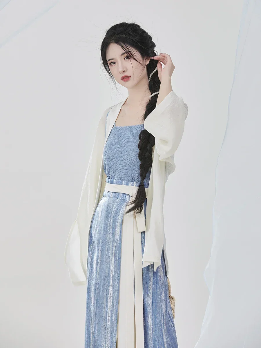 3pcs/set Original Song Hanfu [Sea Breeze Sketch] Pair-front sunscreen shorts improved texture Song wiped three-padded skirt