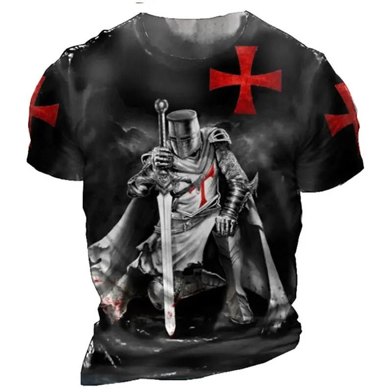 

Unisex Templar Cross Graphic Prints Soldier T Shirt Distressed T Shirt Short Sleeve T shirt 3D Print O Neck Shirt