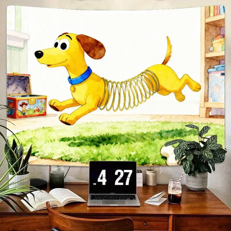 

1PC Slinky Dog Toy Story Yellow Cartoon Funny Tapestry Modern Polyester Wall Art Living Room Bedroom Decor Gift for Fans