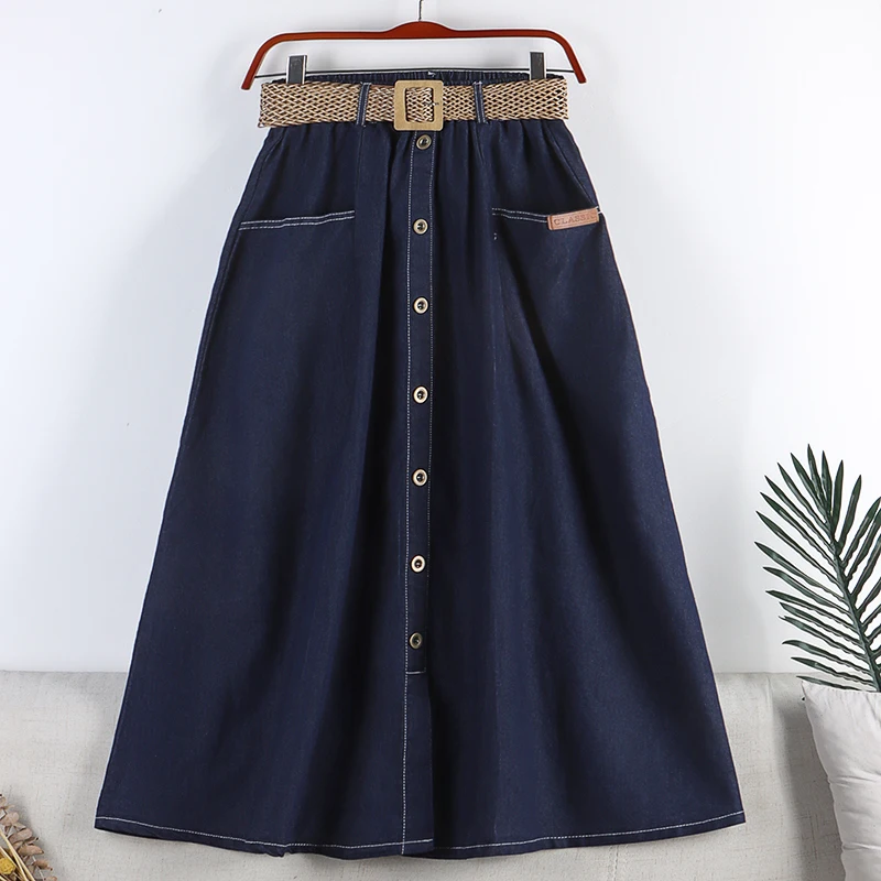 

2023 Spring Autumn New Elastic High Waist Belt Single-breasted Split Denim Skirts For Women Clothing Vintage Jens Skirts bd389