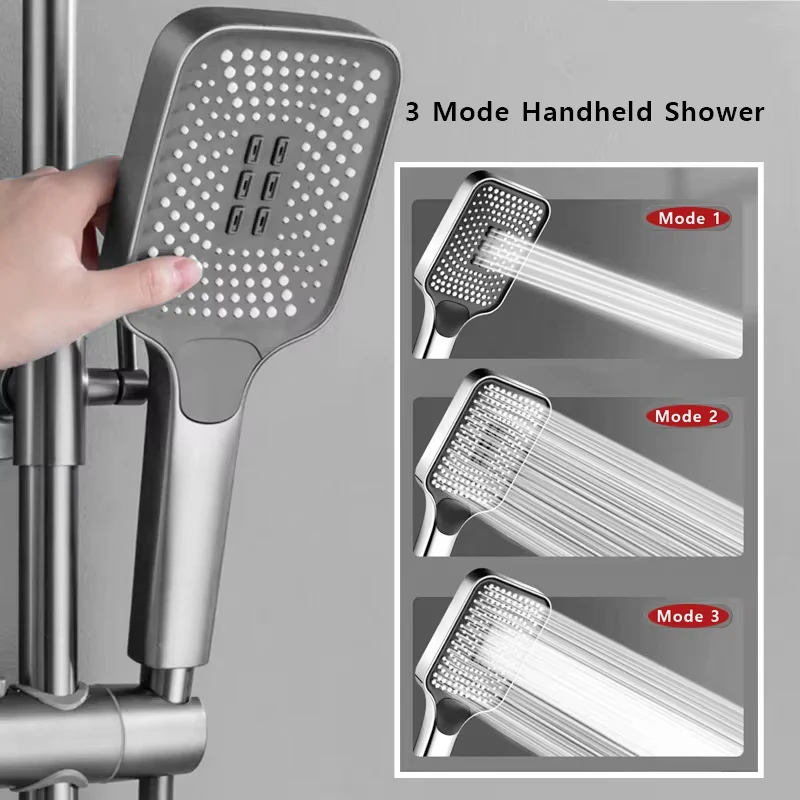 Gray Bathroom Shower Set Piano Key ABS Anti-Rust Shower System Set Wall-Mounted Bathtub Hot and Cold Water Bathroom Accessories