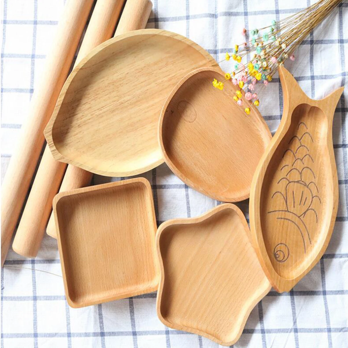 

Natural Beech Tray Kids Food Serving Plate Square Fruit Bread Dishes Decor Home Party Wedding Event Platter Salt