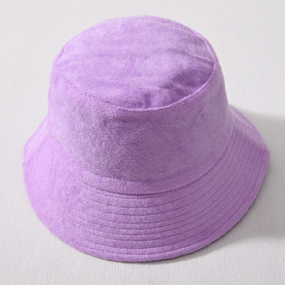 New Terry Cloth Bucket Hat Women Men Candy Colors Panama Sun Fisherman Hat Towel Casual Travel Wide Brim Beach Fishing Cap