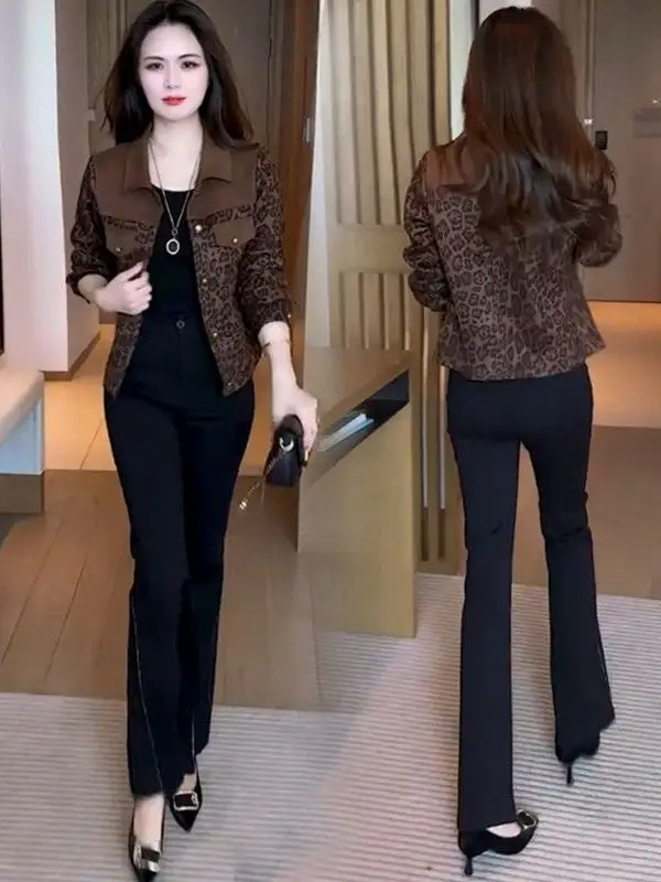 ファイオナブル オルト レオパード柄 ジャケット レディース ルーズフィット 着痩せ効果 多用途 秋 2025 カジュアル スレ ボタンディテール ジャケット