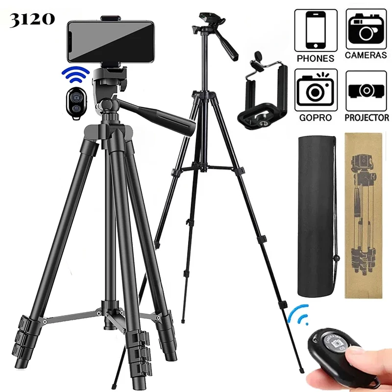 3120 전화 삼각대 블루투스 셀카 원격 102cm 범용 DSLR 사진 iOS 안드로이드 알루미늄 여행 삼각대