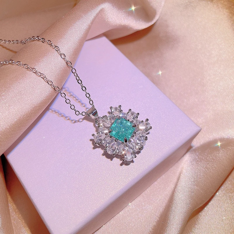 Light Luxury 925 Sterling Silver Geometric Design Teal Jewelry Set Fashion Everything Luxury Banquet Party Birthday Jewelry