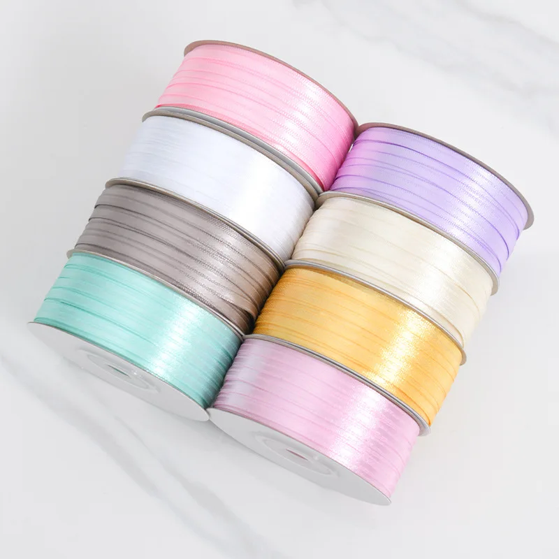 500 Yards/Rolle 3MM Geschenkband für Hochzeiten, Partys, Blumensträuße, Dekoration, DIY-Bastelarbeiten, Satin-Polyesterbänder – Detail 2