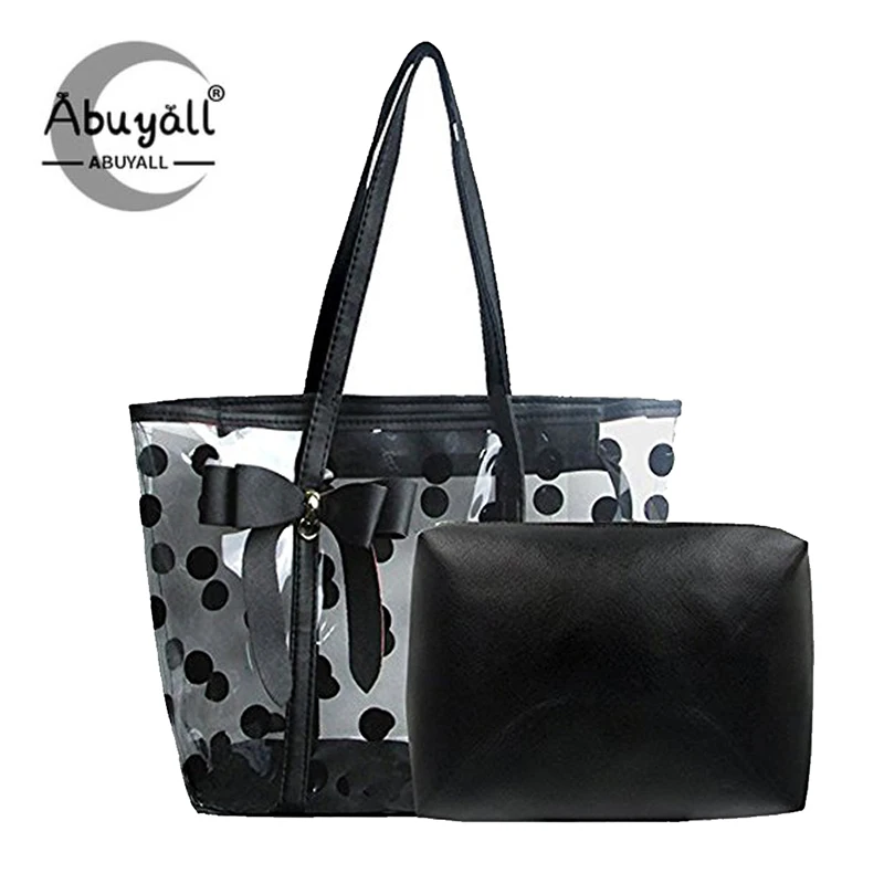 Abuyall Clear Transparent Handbag Women Waterproof Pvc Summer Beach Top Handle Tote Bowknot Polka 2023 Shoulder Bag ABLPVC05