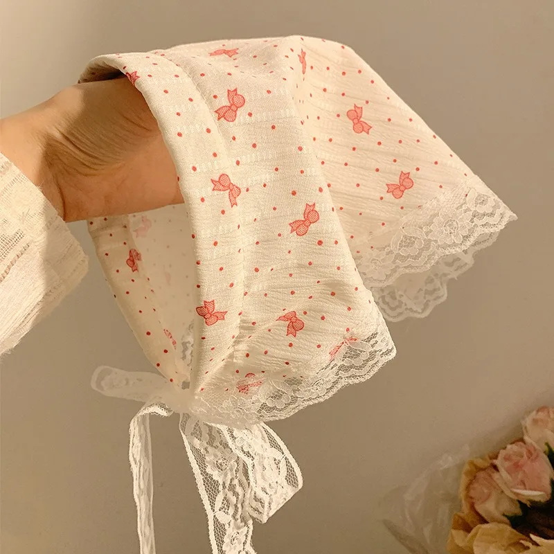 Floral Lace Up Hair Hoop for Women Lace Triangle Headscarf Outdoor Sun Protection Sunshade Headwear Travel Beach Vacation Daily