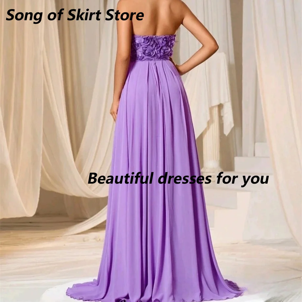 Customized Lilac Mother of The Bride Dresses Strapless Flowers Pleat Jersey A Line Floor Length Evening Dress for Wedding