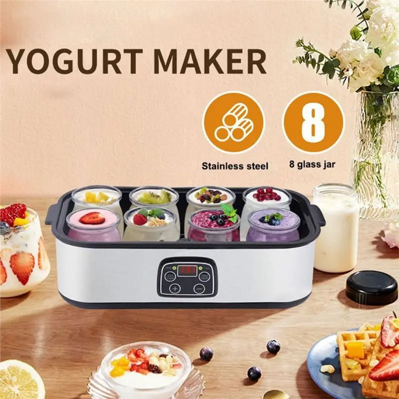 [B25B!】 Automatic Yogurt Maker With 8 Glasses Ice Cream Pudding Maker Adjustable Temperature Time Function Professional UK Plug