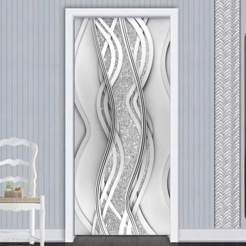 

Geometric Line Door White Poster Vinyl PVC Waterproof Self-adhesive Kitchen Bathroom Study Bookshelf Home Decor 3D Door Sticker