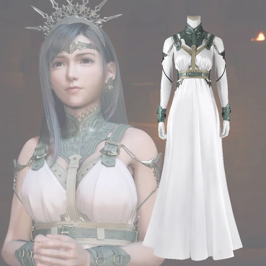 FF VII Rebirth Tifa As Princess Cosplay Costume White Ball Gown With Hair Crown Full Set Custom Made