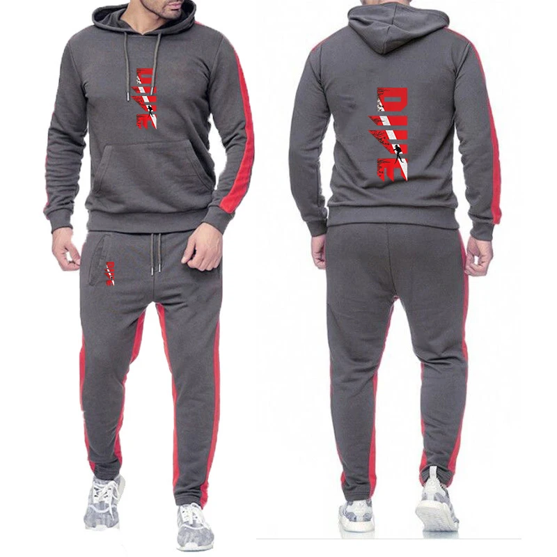 Scuba Diving Diver Down Flag Print 2025 Spring Autumn Solid Color Pullover Long Pant 2-piece Set Fleece Jogger Sports Suit