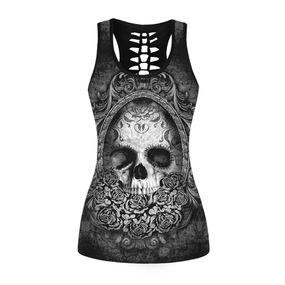 Summer Style Women 3D Cute Cat Printed Black Tank Tops O Neck Sexy Back Hollow Out Sleeveless Shirts Slim Fitness Black Vests