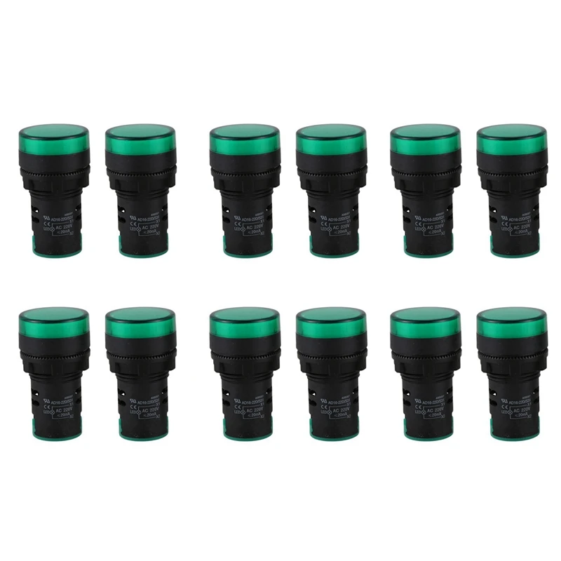 

【HOT】12 Pcs AC220V Green LED Power Indicator Pilot Signal Light Lamp 22Mm Dia