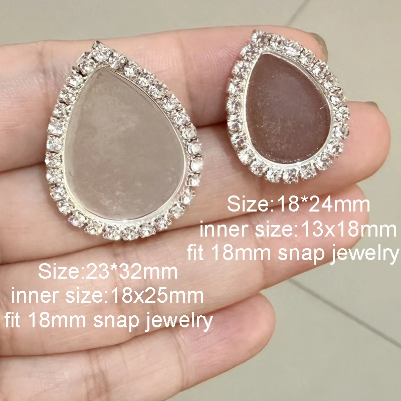 Personalized Custom Crystal Tear Drop Shape Photo Snap buttons for 18mm snap jewelry Crystal base style DIY Accessories