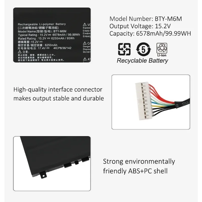 BTY-M6M Laptop Battery for MSI Creator 15 A10SD A10SF GS66 Stealth 10SFS 10SGS 10SE-045 10UG GE66 Raider 10SFS WS66