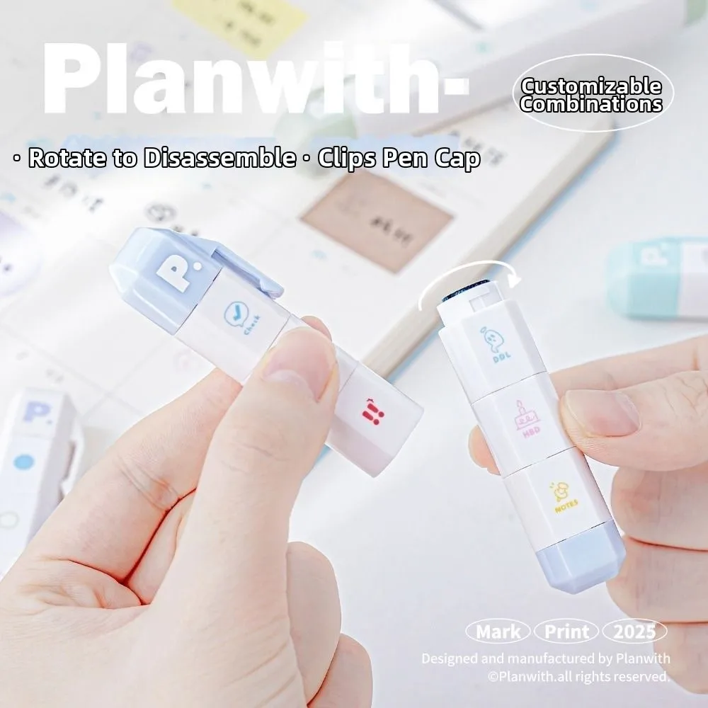 Cute Cartoon To Do List Journal Stamp Detachable Self-ink Seal Pen Portable 6 Patterns Diary Seal Kids Gift School Stationery
