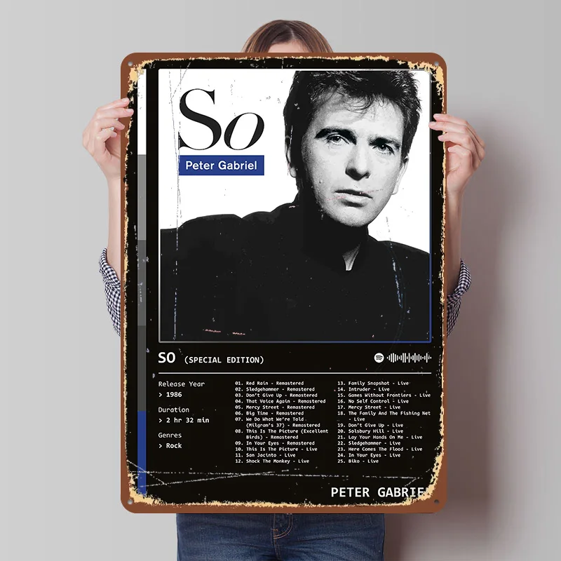 So (1986) Album By Peter Gabriel Printed Poster Customized Retro Wall Art Vintage Metal Tin Signs for Home Room Decor Men Items