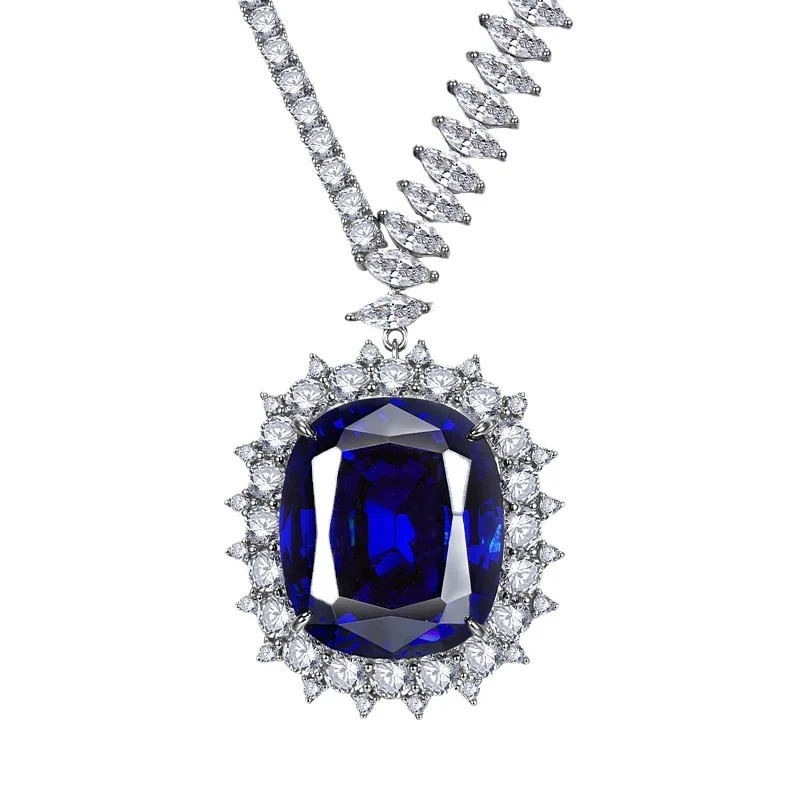 

Shop European and American Synthetic Sapphire Necklace 925 Silver Chain Fashion Noble Luxury Border 43cm