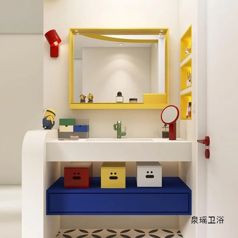 

Dopamine wind rock slab hot bending integrated basin bathroom cabinet combination bathroom green wash washbasin