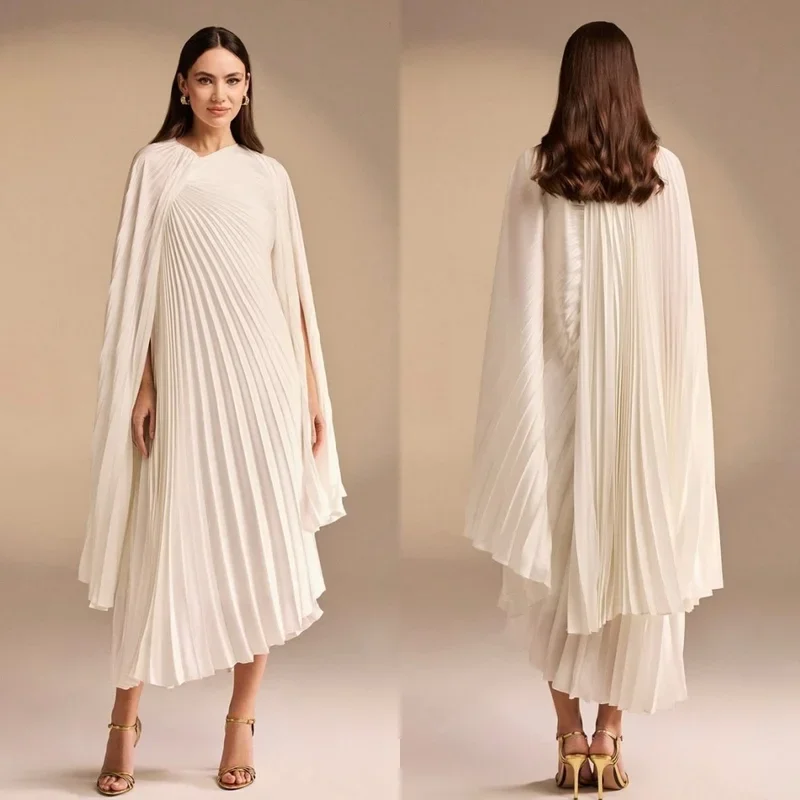 Little Daisy Customized Fashion Modern Style Chiffon Pleat Draped A-line High Collar Midi Dresses Bespoke Occasion Dresses Moder