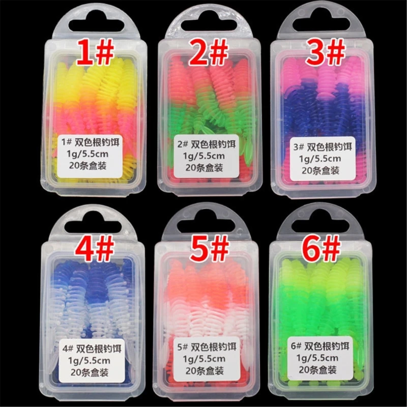 20Pcs/set Soft Colorful Fishing Lures Long Tail Baits Simulations Fishing Stuff Loach Baits Slow Sinking Swimming Lures