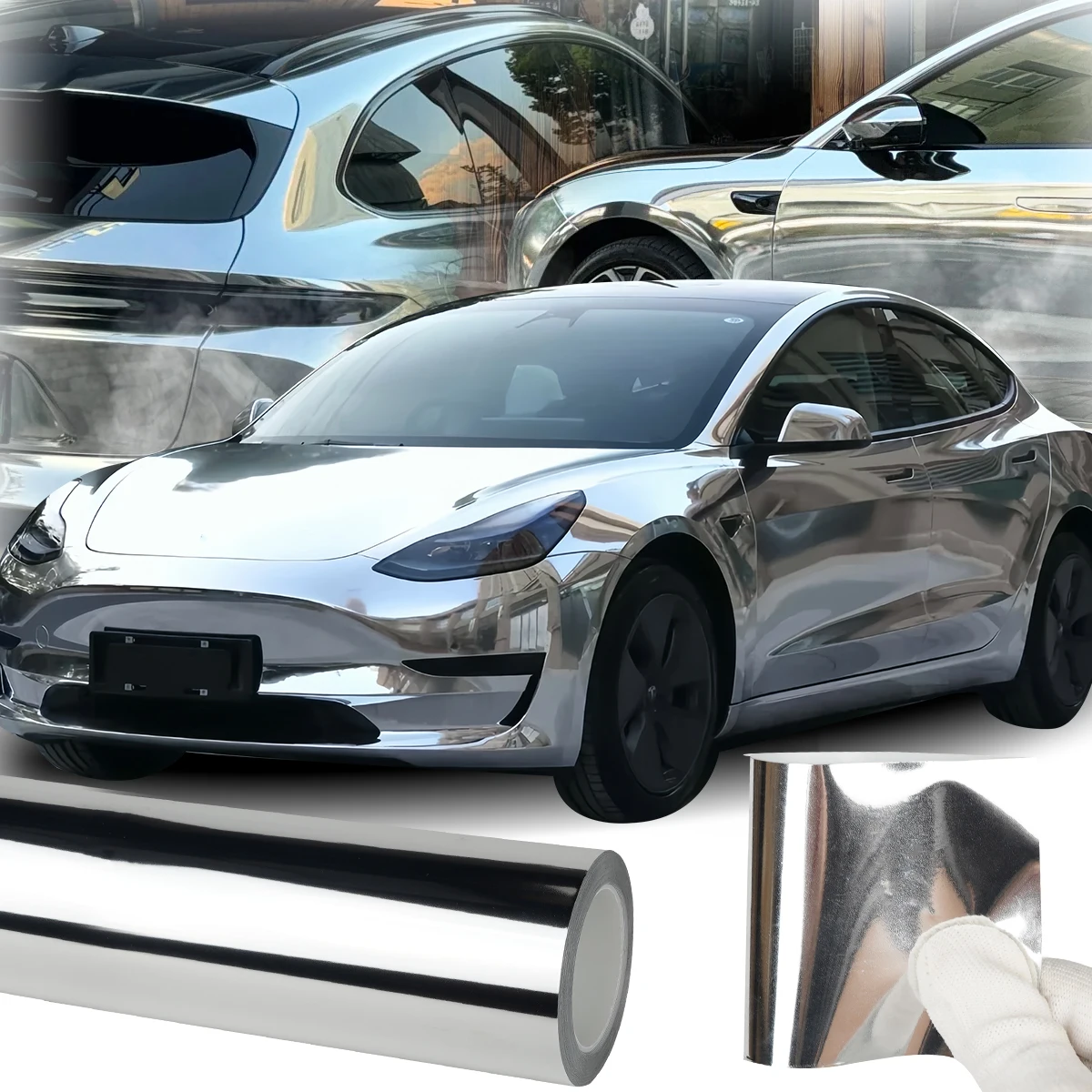 

18M Mirror Silver Car Wrap Film Sticker Vinyl Roll with Air Release Body Paint Color Changing Sticker Frontcover/Rearview Mirror