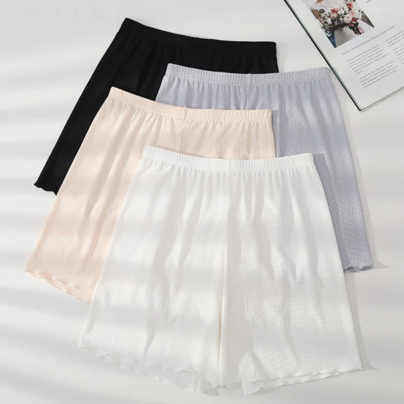 

2026 Spring and Summer New Ice Silk Safety Pants Women's Thin Home Pants Anti-running Outer Wear Striped Shorts White Sexy Girl