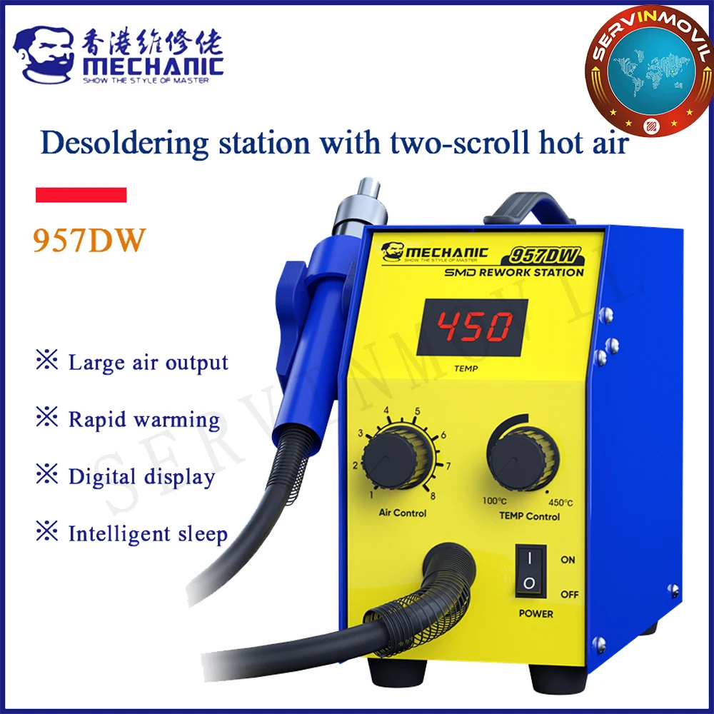 Mechanic 957DW Desoldering station with two-scroll hot air Intelligent digital display fast heating 212-842℉ Welding Iron