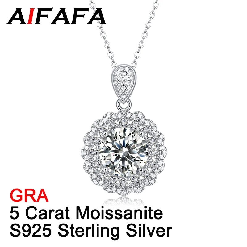 

AIFAFA 5 Carat Real Moissanite Pendant Necklace for Women Top Grade S925 Sterling Silver Pt950 Plated Wedding Jewelry Wholesale